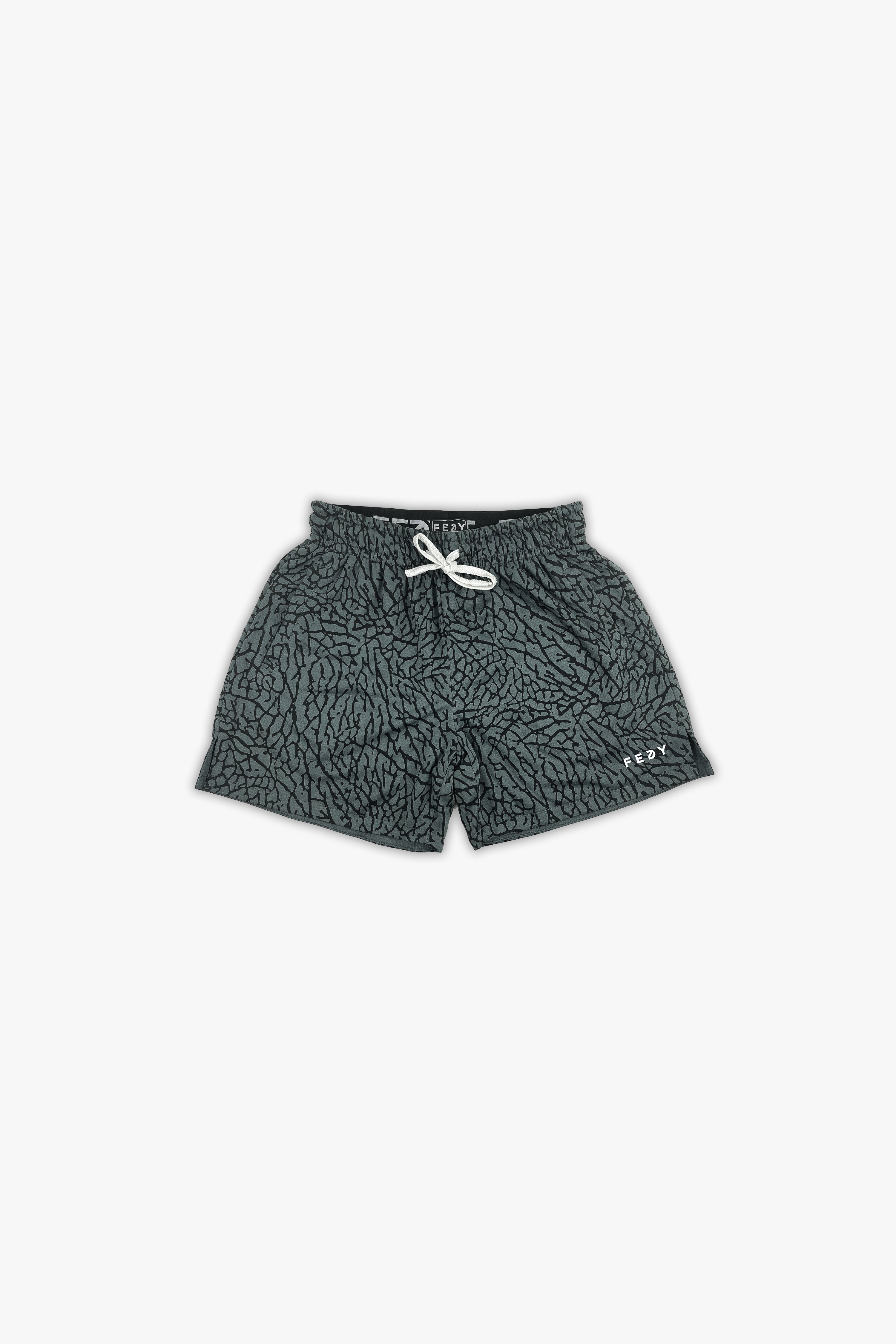 gray elephant print shorts full view