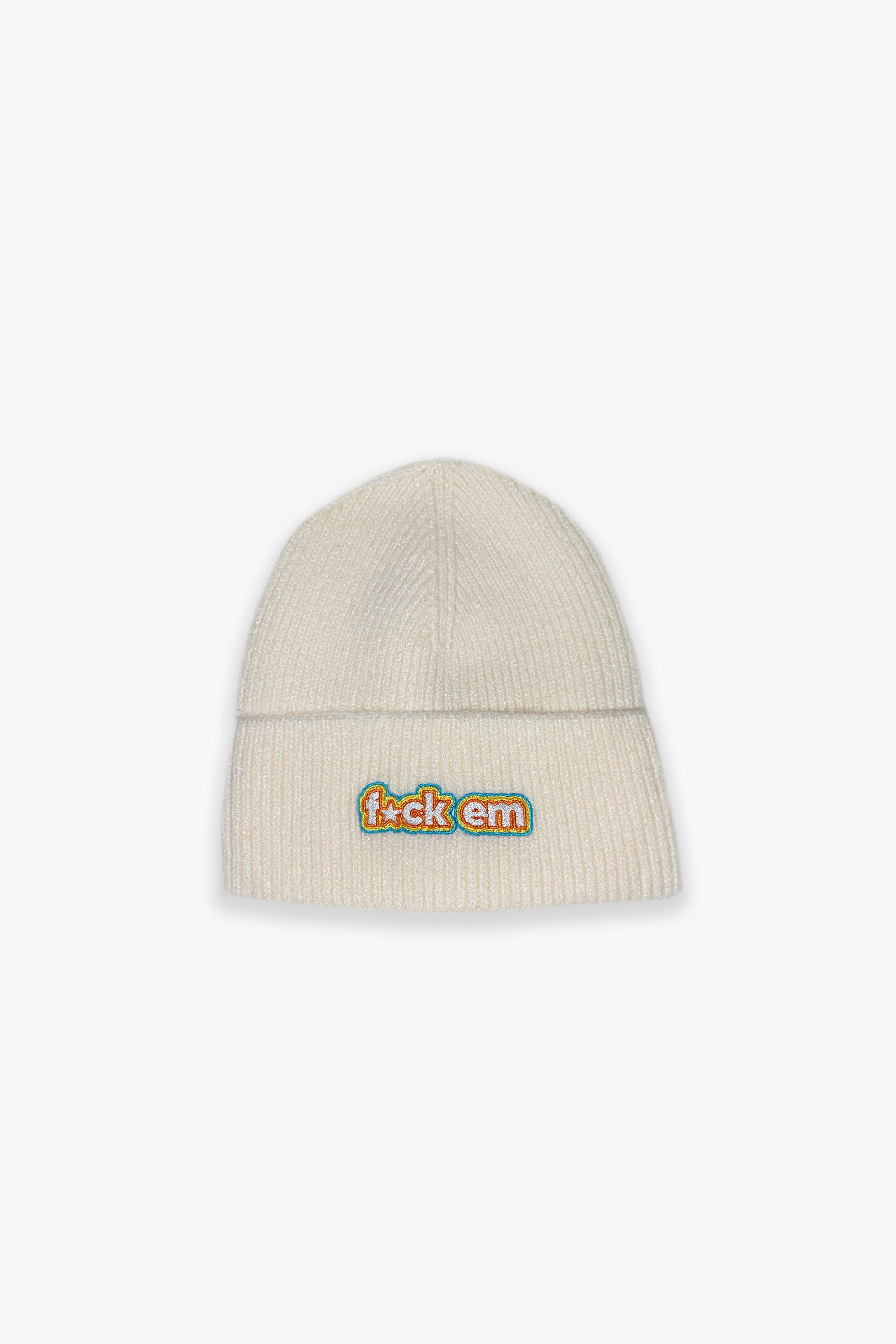 off white beanie with embroidery logo