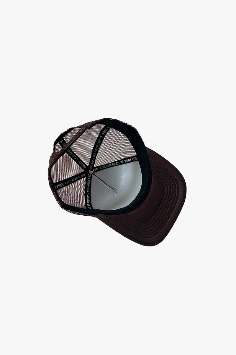 inside of brown trucker hat