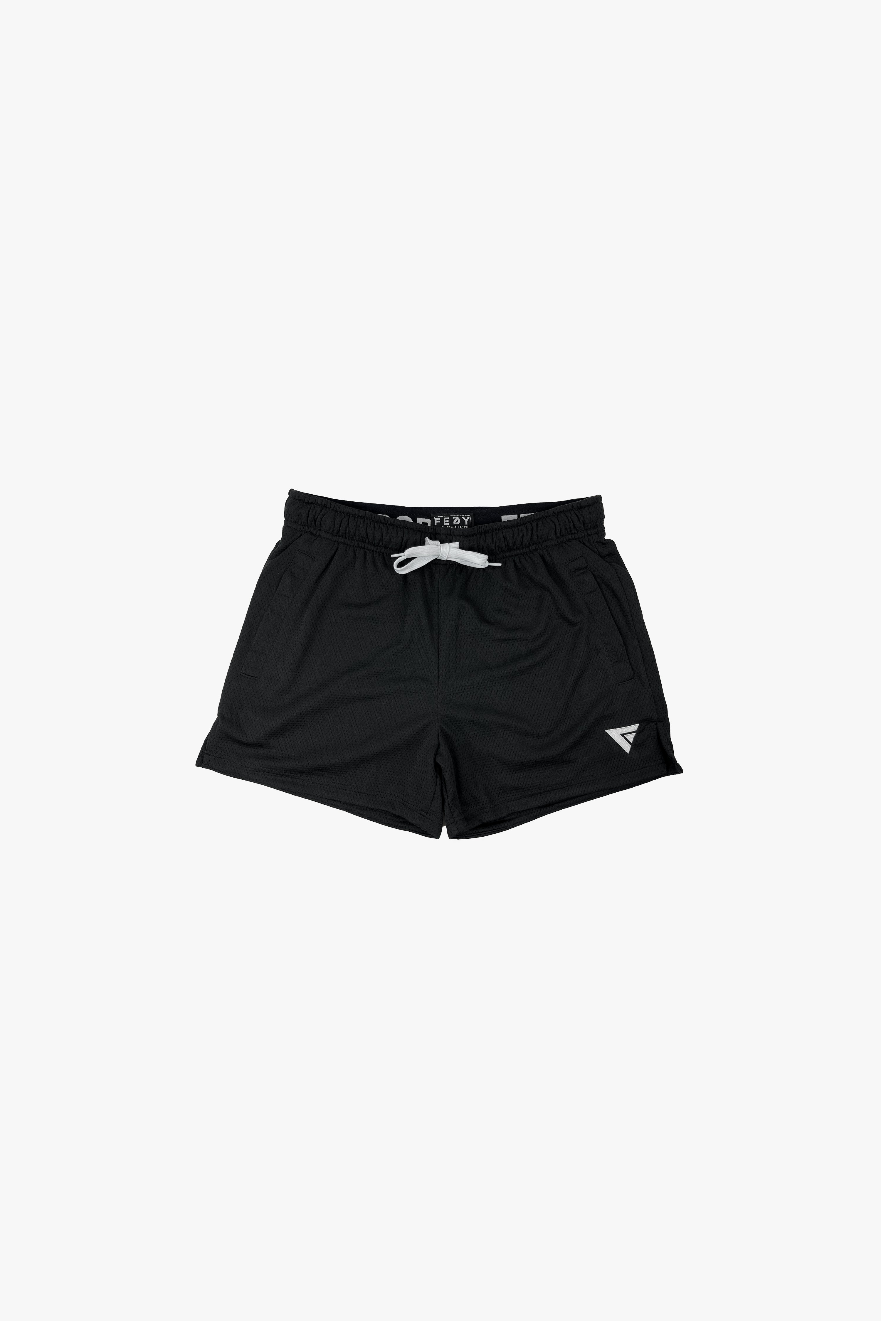 black 5 inch mesh shorts