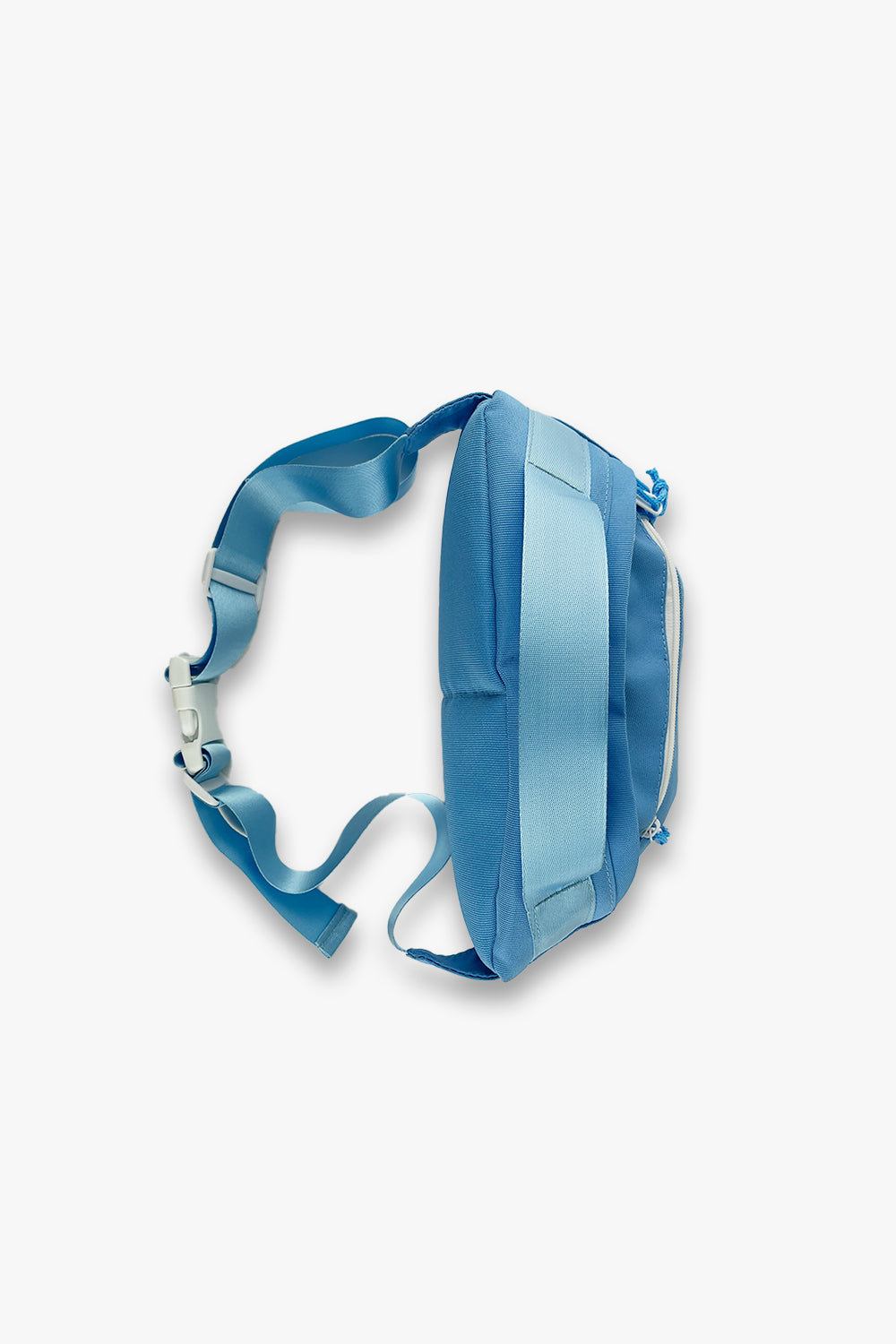 blue fanny pack top view