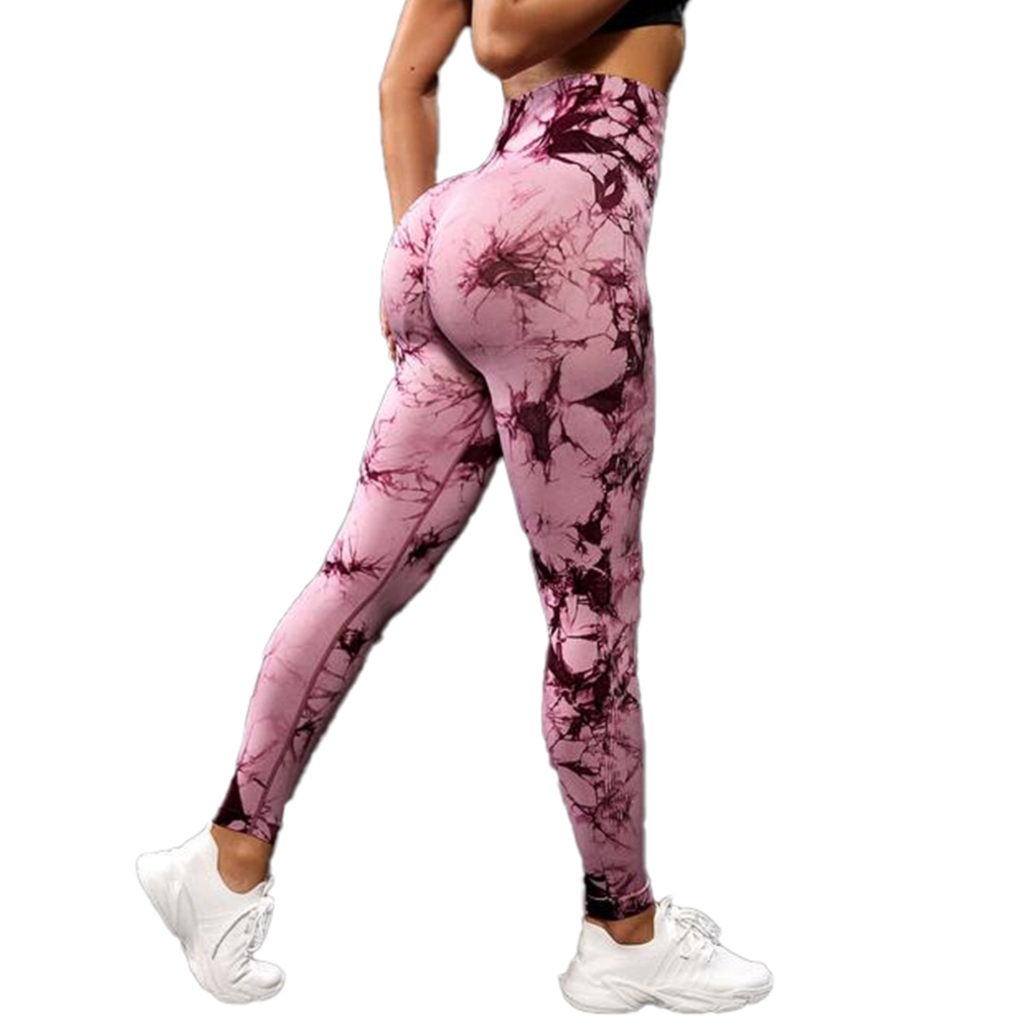 women in pink tie dye leggings 